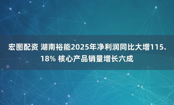 宏图配资 湖南裕能2025年净利润同比大增115.18% 核心产品销量增长六成