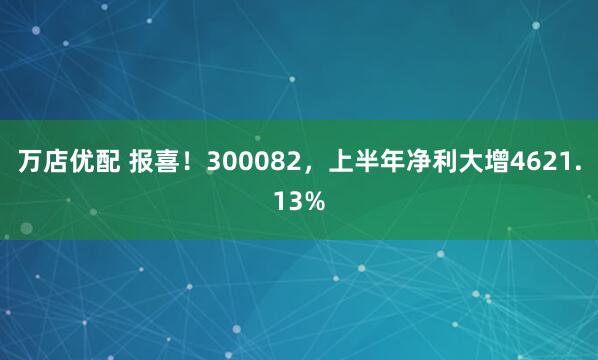 万店优配 报喜！300082，上半年净利大增4621.13%